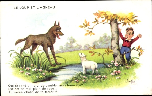 Artist Postcard Patt, Jim, The Wolf and the Lamb, fable