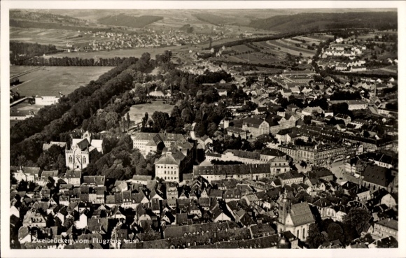 Postcard Zweibrücken in the Palatinate, aerial view of city view, buildings