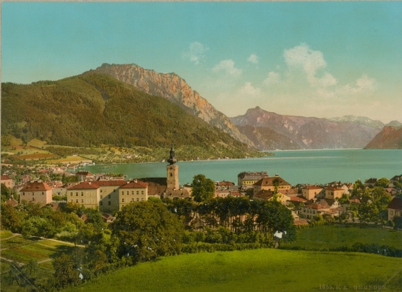 Photo Gmunden in Upper Austria, Panorama, Traunsee, Photochrom Zurich