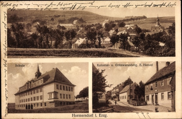 PC Hormersdorf Zwönitz in the Erzgebirge of Saxony, school, grocery store, long shot