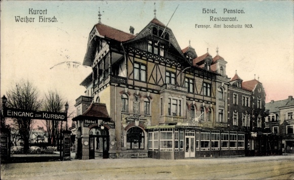 Ak Dresden Weißer Hirsch, Hotel Kurhaus, Eingang zum Kurbad