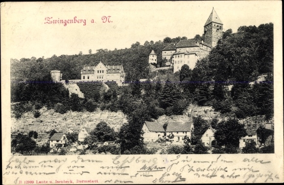 Postcard Zwingenberg am Neckar Baden, view of the town, Inn zum Anker