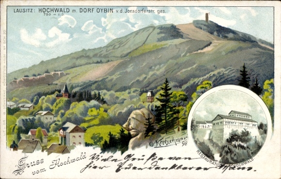 Künstler Ak Kretschmar, Oybin in der Oberlausitz, Zittauer Gebirge, Hochwald, Restaurant