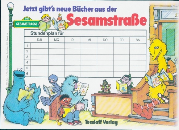 Timetable Tessloff Verlag, books from Sesame Street, Ernie, Bert, Samson, Cookie Monster