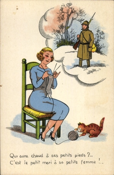 Postcard Woman dreams of her lover, soldier's love