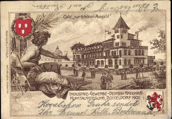 Chromo-Litho Düsseldorf, industrial trade and art exhibition in 1902, cafe with a beautiful view