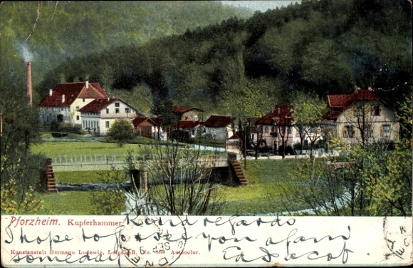 Postcard Kupferhammer Pforzheim, Kupferhammer, landscape, building, river