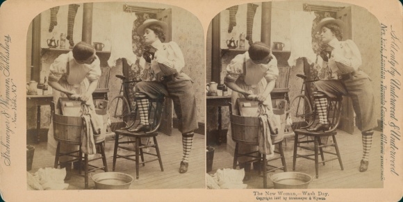 Stereo photo man washes, the emancipated, washing day