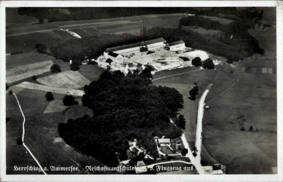 Postcard Herrsching am Ammersee, aerial photograph, Reich Finance School