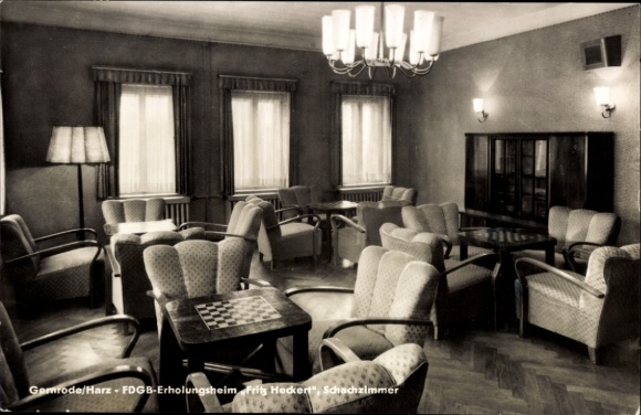 Ak Gernrode Quedlinburg in het Harzgebergte, Gezellige kamer, Schaakkamer, FDGB Verzorgingstehuis, Frits Hecker