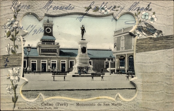Ansichtkaart Callao Peru, Monumento de San Martin, Eduardo Polack, 1/9/90