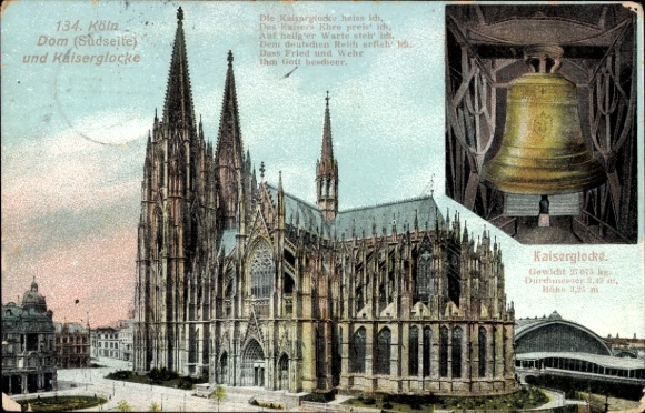 PC Cologne on the Rhine, Cologne Cathedral, Kaiserglocke, colored, illustration