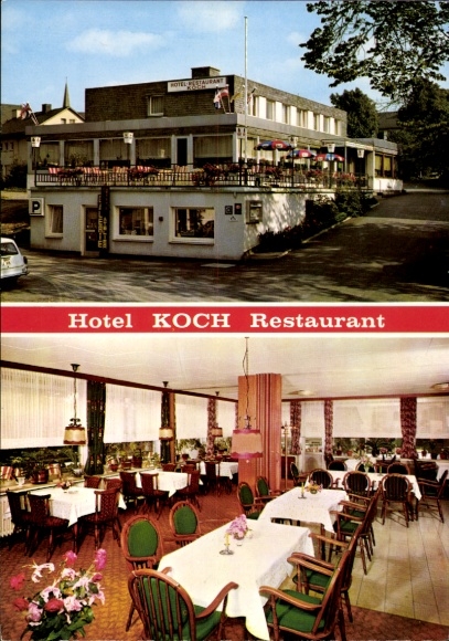 Ak Bigge Olsberg im Sauerland, Hotel Koch, Außenansicht, Speiseraum