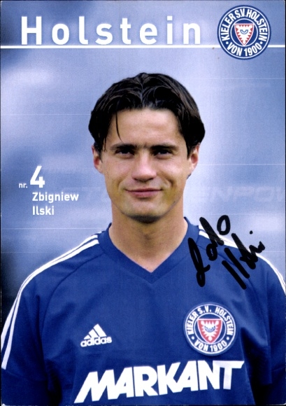 Karta autografów piłkarza Zbigniewa Ilskiego, Holstein Kiel, autograf