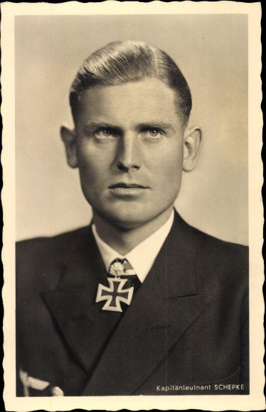 Postcard Kapitänleutnant Joachim Schepke, U-boat Commander, Kriegsmarine, Knight&#39;s Cross recipient