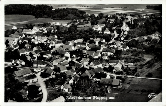 Postcard Jedesheim Illertissen in Swabia, aerial view of landscape, many buildings