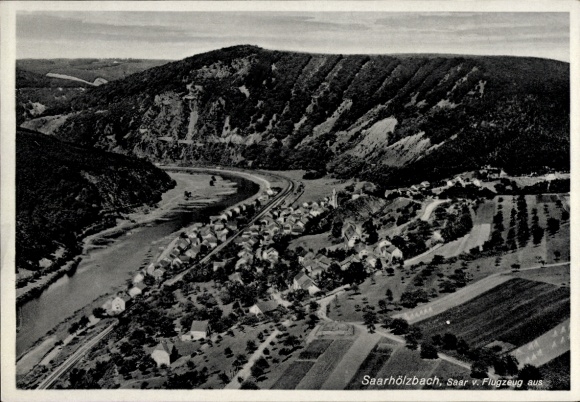 Postcard Saarhölzbach Mettlach in Saarland, aerial photograph