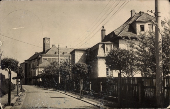 Postcard Rabenau in the Ore Mountains, town view with houses, streets, trees, clock tower