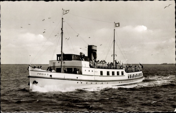 Ak Nordseeheilbad Juist, veerboot Frixia X., rederij Norden Frisia