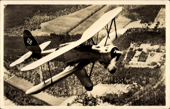 Postcard German Wehrmacht, Luftwaffe, Arado Ar 95 land reconnaissance aircraft as night reconnaissance aircraft, Biplan