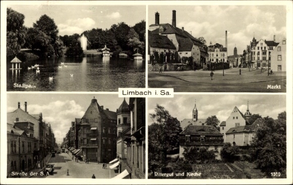 Ak Limbach in Sachsen, Stadtpark, Markt, Straße der SA, Rittergut, Kirche