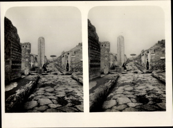 Stereo photo Pompeii Campania, street, partial view