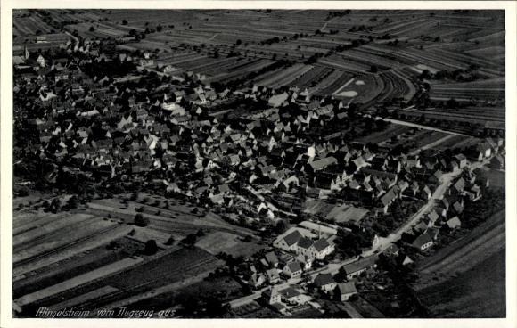 Postcard Mingolsheim Bad Schönborn in Baden, aerial view of many roofs, agricultural area