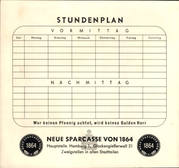 Timetable Neue Sparkasse, Glockengiesserwall 21, Hamburg, The State of the Wood Ants around 1965