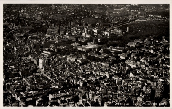 Postcard Stuttgart in Württemberg, aerial view of cityscape, buildings, nature, streets