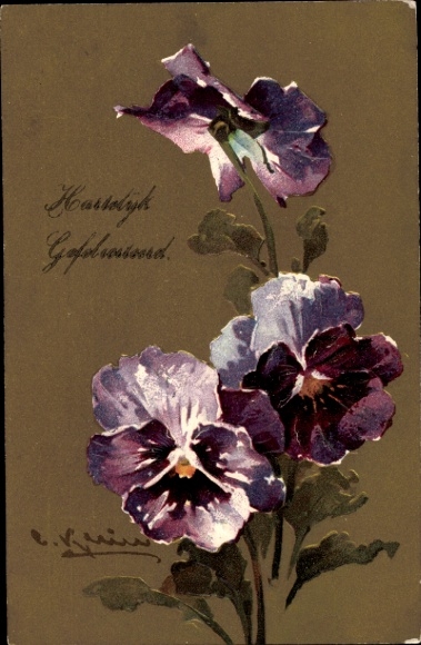 Embossing Artist Postcard Klein, C., Congratulations, Pansies