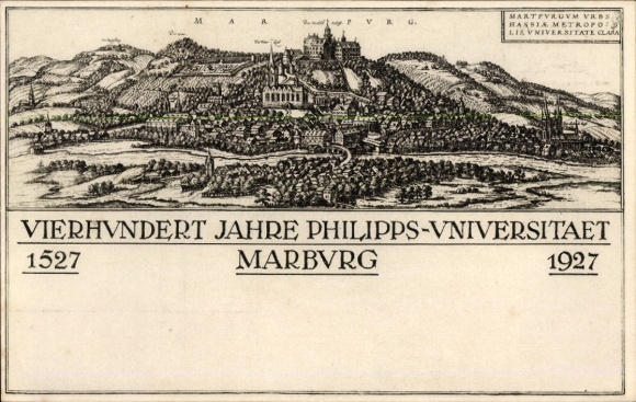Postcard Marburg an der Lahn, depiction of university building, celebration 400 years