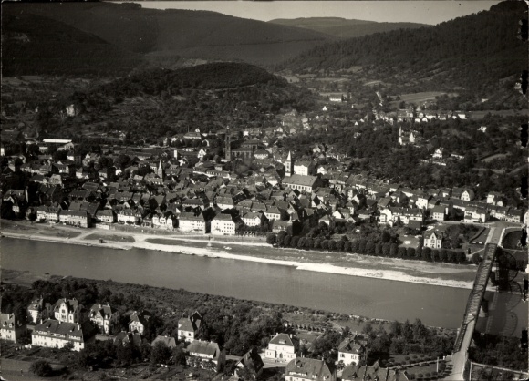 Postcard Eberbach am Neckar Odenwald Baden, town, river, mountains