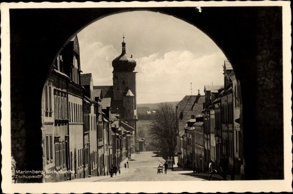 Postcard Marienberg in the Erzgebirge of Saxony, view through the Zschopauer Tor
