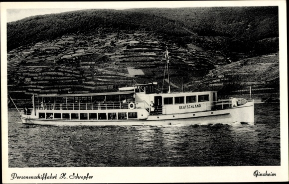 Postcard passenger ship MS Germany, passenger shipping H. Schrepfer, Ginsheim