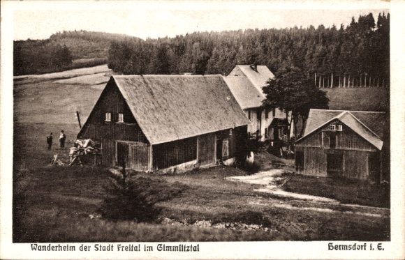 Postcard Hermsdorf in the Ore Mountains, hiking lodge of the city of Freital in the Gimmlitztal