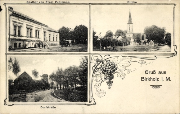 Ak Birkholz Bernau in der Mark, Gasthof Ernst Puhlmann, Kirche, Dorfstraße