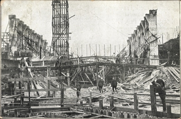 Postcard Gebersdorf Nuremberg, large power plant in Franconia, Dyckerhoff &amp; Widmann AG, catastrophe of August 02, 1912
