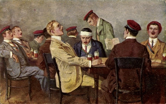 Studentika artists Postcard Mühlberg, G., students a fraternity sitting at a table and drinking beer