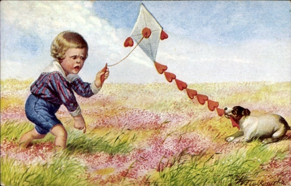 Künstler Ak Fialkowska, Wally, Kind mit Hund