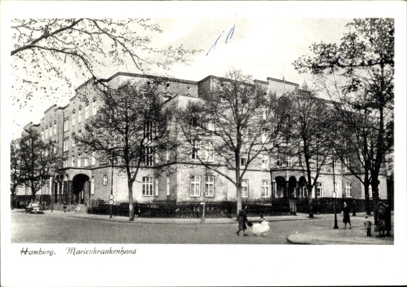 Postcard Hamburg Nord Hohenfelde, Marienkrankenhaus, street view, stroller