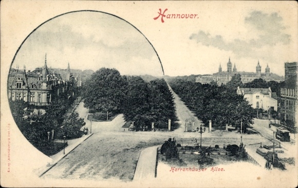 Postcard Herrenhausen Hannover in Lower Saxony, Herrenhäuser Allee, trees, buildings, view