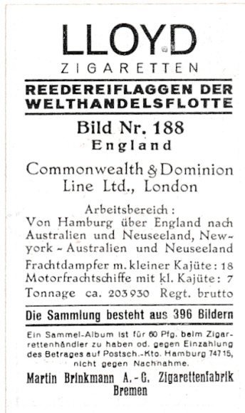 Collective picture shipping company flags of the world merchant fleet, picture 188 England, Commonwealth &amp; Dominion Line