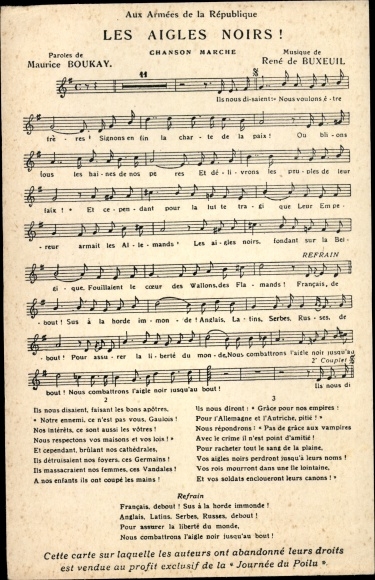 Song CPA Les Aigles Noirs, Chanson Marche, Paroles de Maurice Boukay