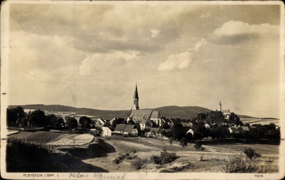 Ak Pleystein in der Oberpfalz Bayern, Gesamtansicht, Kirche