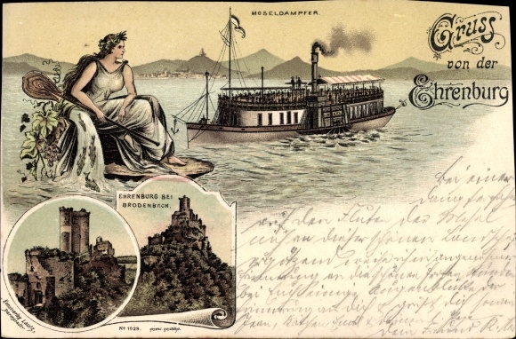 Litho Brodenbach an der Terrassenmosel, Moseldampfer, Ehrenburg