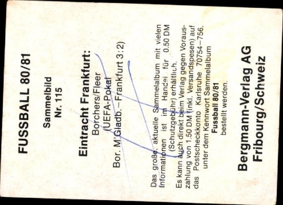 Obraz kolekcjonerski piłka nożna 1980/1981, zdjęcie nr 115, Borchers, Fleer, Eintracht Frankfurt