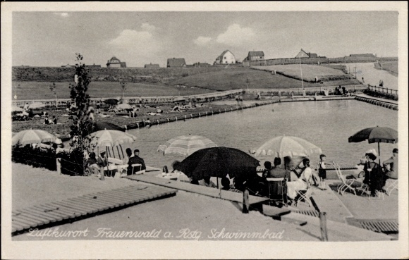 Postcard Frauenwald Thuringian Forest, swimming pool, locality
