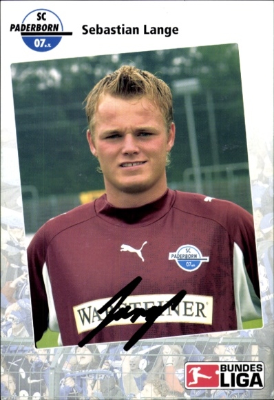 Autograph card footballer Sebastian Lange, SC Paderborn 07, autograph