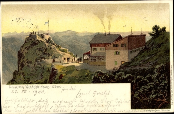 Chromo-Litho Bayrischzell in the Mangfallgebirge Upper Bavaria, Wendelsteinhaus, mountains