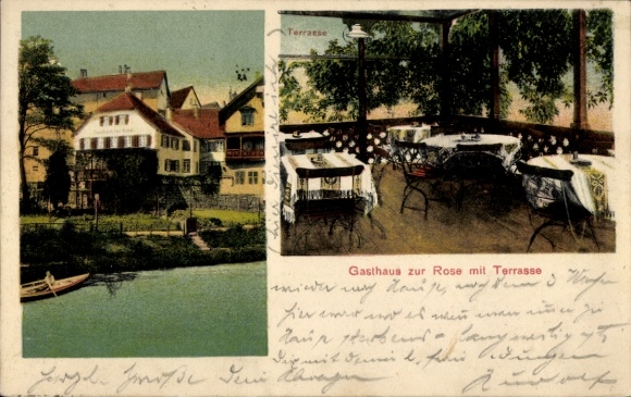 Postcard Schwäbisch Hall in Württemberg, Solbad Hall, Gasthaus zur Rose, terrace, owner Ferdinand Mayer